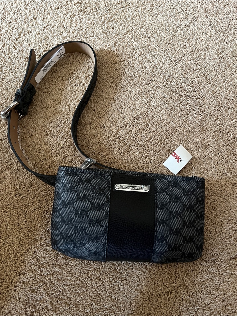Michael Kors Black and Gray MK Logo Waist Belt Bag